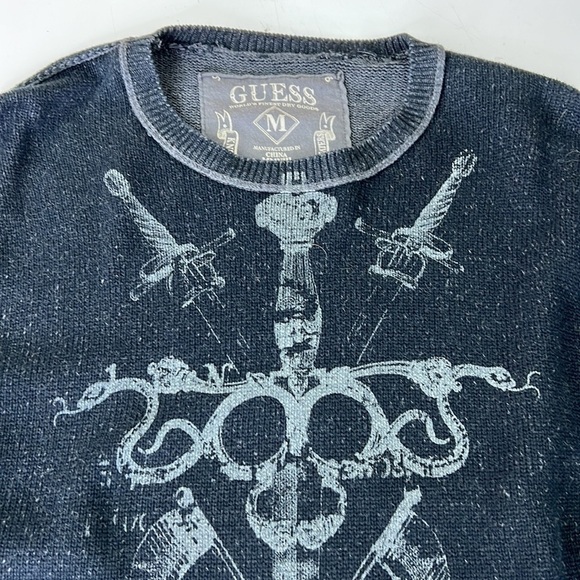 Men's Black Graphic Guess  Sweater - Picture 1 of 8